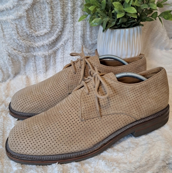 Cole Haan Perforated Leather Suede Oxford Tan Beige Dress Shoes Men's Sz 11.5 D - Picture 1 of 13